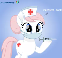 Size: 3000x2766 | Tagged: safe, artist:keronianniroro, derpibooru import, nurse redheart, earth pony, pony, coronavirus, covid-19, face mask, female, image, looking at you, mask, movie accurate, png, signature, syringe, vaccination