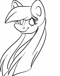 Size: 1080x1350 | Tagged: safe, artist:tessa_key_, derpibooru import, oc, unofficial characters only, earth pony, pony, bust, earth pony oc, eyelashes, image, jpeg, lineart, monochrome, simple background, smiling, solo, white background