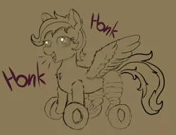 Size: 778x598 | Tagged: safe, artist:mythrava, derpibooru import, oc, oc:wheely bopper, unofficial characters only, original species, wheelpone, honk honk, image, png