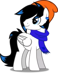 Size: 3343x4182 | Tagged: safe, artist:isaac_pony, derpibooru import, oc, oc:blue heart, pegasus, pony, clothes, ear piercing, earring, hat, image, jewelry, piercing, png, scarf, simple background, solo, transparent background