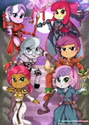 Size: 724x1023 | Tagged: safe, artist:the-dark-mangaka, derpibooru import, apple bloom, babs seed, diamond tiara, scootaloo, silver spoon, sweetie belle, equestria girls, chromie, clothes, costume, deckard cain, heroes of the storm, illidan stormrage, image, king leoric, png, sally whitemane, sonya