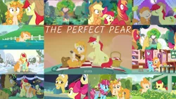 Size: 1972x1110 | Tagged: safe, derpibooru import, edit, edited screencap, editor:quoterific, screencap, apple bloom, applejack, big macintosh, bright mac, cup cake, grand pear, granny smith, pear butter, the perfect pear, chiffon swirl, image, png