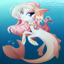 Size: 600x600 | Tagged: safe, artist:magicarin, derpibooru import, oc, unofficial characters only, merpony, seapony (g4), blue eyes, bubble, colored pupils, crepuscular rays, dorsal fin, eyelashes, female, fish tail, flowing mane, flowing tail, image, lidded eyes, looking at you, ocean, png, signature, smiling, solo, sunlight, swimming, tail, underwater, water, watermark