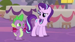 Size: 1920x1080 | Tagged: safe, derpibooru import, screencap, spike, starlight glimmer, dragon, pony, unicorn, the last problem, holding a present, image, male, png, present, winged spike