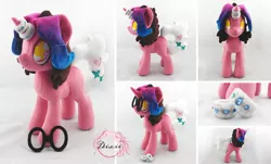Size: 2000x1205 | Tagged: safe, artist:dixierarity, derpibooru import, oc, oc:lotus blossom, unofficial characters only, pony, unicorn, commission, crystal, female, glasses, gradient, handmade, image, jewelry, jpeg, mare, plushie, ring, swarovski