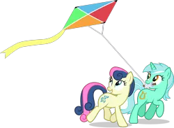 Size: 8845x6460 | Tagged: safe, artist:thatusualguy06, derpibooru import, bon bon, lyra heartstrings, sweetie drops, earth pony, pony, unicorn, no second prances, .svg available, absurd resolution, duo, female, image, kite, looking up, mare, mouth hold, png, simple background, transparent background, vector