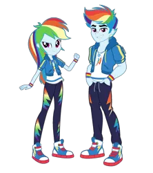 Size: 1316x1482 | Tagged: safe, artist:orin331, derpibooru import, edit, rainbow dash, equestria girls, equestria girls series, clothes, converse, equestria guys, female, fist pump, handsome, hoodie, image, jacket, magical geodes, male, obligatory pony, pants, png, r63 paradox, rainbow blitz, rule 63, self paradox, shirt, shoes, simple background, smiling, sneakers, sweatpants, t-shirt, tomboy, transparent background, wristband