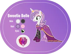 Size: 1400x1068 | Tagged: safe, artist:n0kkun, derpibooru import, sweetie belle, pony, unicorn, alternate hairstyle, bedroom eyes, belt, clothes, commission, cute, cutie mark, diasweetes, dress, ear piercing, earring, eyeshadow, female, flats, gloves, headcanon, hoof shoes, horn, horn ring, image, jewelry, lipstick, makeup, mare, older, older sweetie belle, piercing, png, purple background, reference sheet, ring, shoes, simple background, skirt, sleeveless, socks, solo, stockings, tattoo, the cmc's cutie marks, thigh highs, transparent background