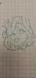 Size: 480x1024 | Tagged: safe, artist:mi_kxse, derpibooru import, oc, oc:ero-bee, unofficial characters only, anthro, unicorn, bust, collar, female, glasses, graph paper, hair over one eye, horn, image, jpeg, open mouth, solo, traditional art, unicorn oc