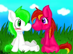 Size: 680x512 | Tagged: safe, artist:mushy mushrooms, derpibooru import, oc, oc:dreamer skies, oc:xwing, unofficial characters only, pegasus, pony, 3ds, cute, foal, gift art, heart eyes, image, looking at each other, oc x oc, pegasus oc, png, shipping, wingding eyes, wings