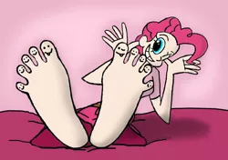 Size: 900x634 | Tagged: safe, artist:skullmandan, derpibooru import, pinkie pie, human, barefoot, feet, female, fetish, foot fetish, humanized, image, jpeg, pink hair, soles, solo, toes