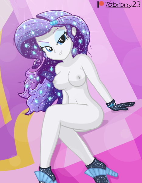 Size: 1456x1872 | Tagged: questionable, artist:tabrony23, derpibooru import, rarity, equestria girls, equestria girls series, the other side, beautiful, bedroom eyes, belly button, breasts, clothes, female, gloves, high heels, high res, image, looking at you, messy hair, nipples, nudity, patreon, patreon logo, png, raised eyebrow, seductive, sexy, shoes, shoes only, solo, solo female, stupid sexy rarity, watermark