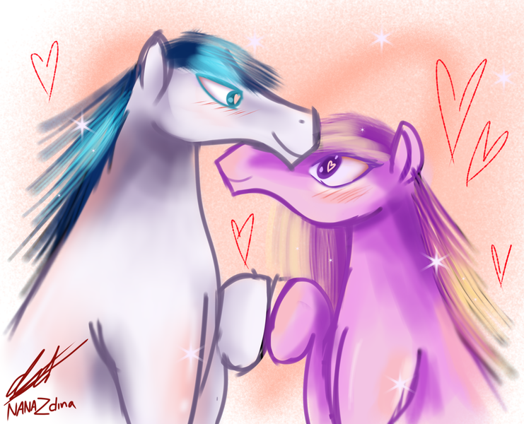 Size: 1821x1475 | Tagged: safe, artist:nanazdina, derpibooru import, princess cadance, shining armor, horse, couple, cute, cutedance, doodle, fanart, female, heart eyes, ibispaint x, image, love, male, png, shiningcadance, shipping, simple background, species swap, straight, wingding eyes