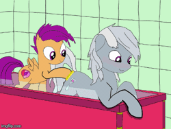 Size: 500x375 | Tagged: suggestive, artist:pacmanplayz, derpibooru import, scootaloo, silver spoon, animated, female, gif, image, implied foalcon, lesbian, lewd, ship, shipping, shipping fuel, spoonaloo, underage