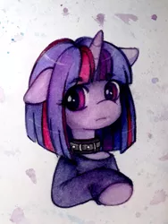 Size: 600x800 | Tagged: safe, artist:drawsyraccoon, derpibooru import, twilight sparkle, pony, unicorn, clothes, collar, image, png, solo, traditional art