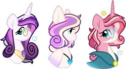 Size: 683x374 | Tagged: safe, artist:auroranovasentry, derpibooru import, oc, oc:charm spell, oc:light heart, oc:lovely rose, unofficial characters only, pegasus, pony, unicorn, bust, female, glasses, image, magical lesbian spawn, mare, offspring, parent:fluttershy, parent:princess cadance, parent:shining armor, parents:flutterdance, parents:shiningcadance, parents:sundence, png, simple background, transparent background