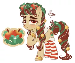 Size: 882x745 | Tagged: safe, artist:polymercorgi, derpibooru import, oc, oc:red apple wreath, earth pony, pony, clothes, female, image, mare, png, simple background, socks, solo, striped socks, white background