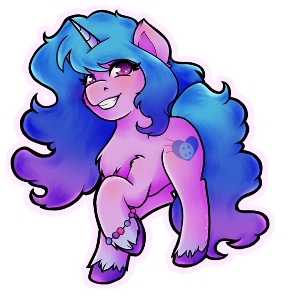 Size: 1024x1033 | Tagged: safe, artist:snowdeer97, derpibooru import, izzy moonbow, pony, unicorn, female, g5, grin, image, looking at you, mare, png, raised hoof, simple background, smiling, solo, teeth, transparent background