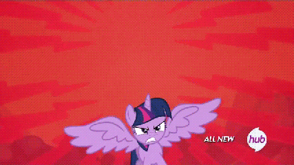 Size: 427x240 | Tagged: safe, derpibooru import, screencap, twilight sparkle, twilight sparkle (alicorn), alicorn, pony, twilight's kingdom, angry, animated, destruction, female, flying, frown, gif, glare, gritted teeth, hub logo, image, intimidating, majestic, mare, rage, solo, spread wings, wings, zoom