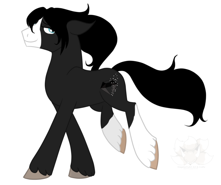 Size: 1987x1670 | Tagged: safe, artist:stagetechyart, derpibooru import, oc, oc:black diamond, unofficial characters only, earth pony, earth pony oc, floppy ears, image, looking back, male, png, simple background, smiling, solo, transparent background, trotting