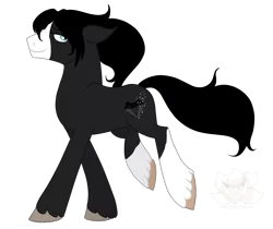 Size: 1987x1670 | Tagged: safe, artist:stagetechyart, derpibooru import, oc, oc:black diamond, unofficial characters only, earth pony, earth pony oc, floppy ears, image, looking back, male, png, simple background, smiling, solo, transparent background, trotting