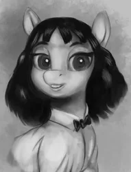 Size: 676x886 | Tagged: safe, artist:escapisttwi, derpibooru import, ponified, earth pony, pony, bowtie, bust, clothes, female, grayscale, image, jpeg, mariya takeuchi, monochrome, shirt, solo