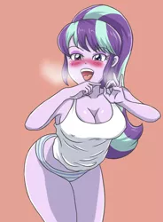 Size: 2178x2952 | Tagged: suggestive, artist:sumin6301, derpibooru import, starlight glimmer, equestria girls, blushing, blushing profusely, breasts, cleavage, clothes, erect nipples, horny, image, implied sex, jpeg, nipple outline, open mouth, panties, she wants the d, striped underwear, underwear