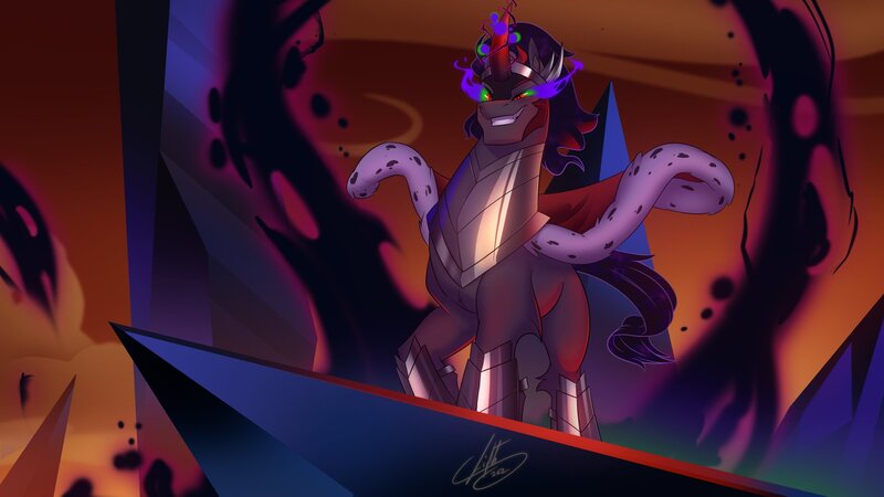 Size: 2222x1250 | Tagged: safe, artist:light262, derpibooru import, king sombra, pony, umbrum, unicorn, antagonist, crystal, dark magic, evil, image, jpeg, magic, male, solo, sombra eyes, sombra's cape, stallion