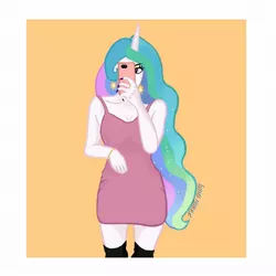 Size: 1080x1080 | Tagged: safe, artist:luna.queex, derpibooru import, princess celestia, human, abstract background, clothes, female, horn, horned humanization, humanized, image, jpeg, mobile phone, nail polish, phone, selfie, signature, smartphone, solo