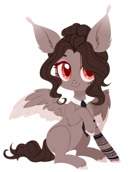 Size: 4000x5287 | Tagged: safe, artist:belka-sempai, derpibooru import, oc, unofficial characters only, pegasus, pony, chest fluff, cute, cute little fangs, ear fluff, fangs, hair over one eye, image, looking at you, necktie, one hoof raised, pegasus oc, png, red eyes, simple background, sitting, smiling, smiling at you, solo, spread wings, tattoo, transparent background, two toned wings, unshorn fetlocks, wings