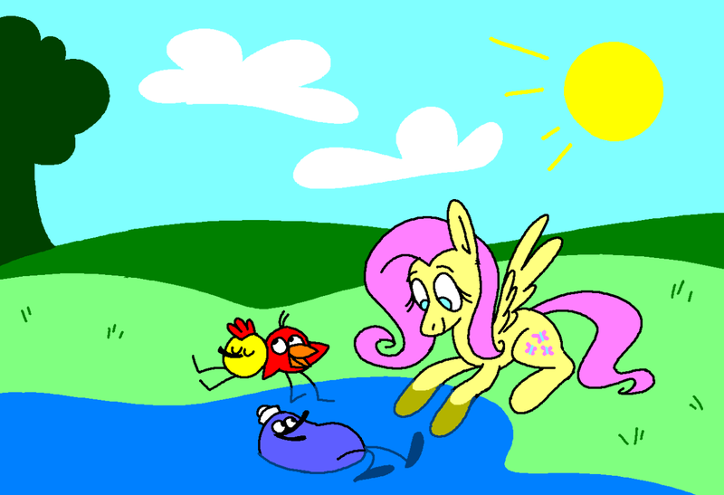 Size: 1280x875 | Tagged: safe, artist:msponies, derpibooru import, fluttershy, crossover, image, peep and the big wide world, png