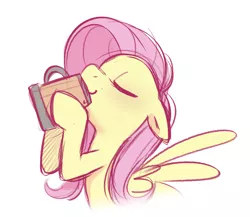 Size: 1358x1181 | Tagged: safe, artist:imalou, derpibooru import, fluttershy, pegasus, pony, chugging, cider, cider mug, cute, drawthread, drinking, eyes closed, floppy ears, image, jpeg, mug, requested art, shyabetes, simple background, solo