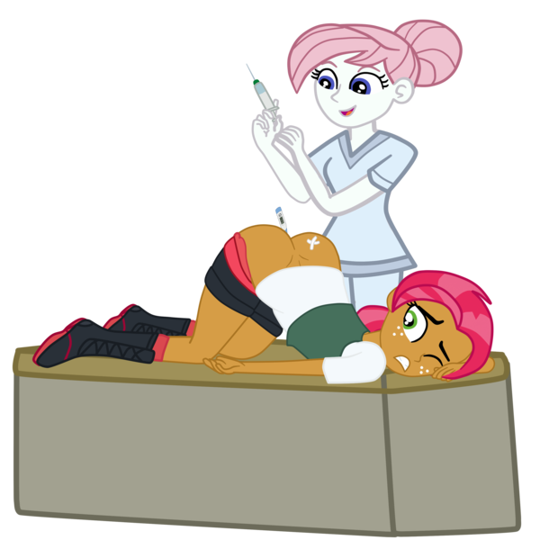 Size: 2952x2952 | Tagged: suggestive, alternate version, artist:gmaplay, derpibooru import, babs seed, nurse redheart, equestria girls, anal insertion, ass, ass up, buns seed, butt, face down ass up, image, injection, insertion, png, rectal thermometer, syringe