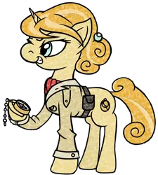 Size: 788x874 | Tagged: safe, artist:underwoodart, derpibooru import, oc, oc:summer twinkle, unofficial characters only, pony, unicorn, derpibooru community collaboration, 2021 community collab, belt, clothes, compass, cravat, derpibooru exclusive, explorer, explorer outfit, female, grin, hairpin, image, mare, one eye closed, png, raised hoof, shirt, simple background, smiling, transparent background, wink