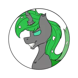 Size: 512x512 | Tagged: safe, artist:chazmazda, derpibooru import, oc, unofficial characters only, changeling, insect, pony, body, broken horn, bust, bust shot, colored, commission, commissions open, fangs, flat colors, fluffy, green changeling, green eyes, green hair, holes, horn, image, insect wings, photo, png, portrait, simple background, solo, transparent background, wings