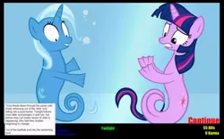 Size: 1280x800 | Tagged: safe, artist:navitaserussirus, derpibooru import, trixie, twilight sparkle, sea pony, female, image, jpeg, lesbian, low quality, seaponified, shipping, species swap, transformation, twixie