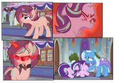 Size: 1280x853 | Tagged: safe, artist:stardustsentryyt105, derpibooru import, starlight glimmer, trixie, oc, oc:sunrise ruby, alicorn amulet, base used, comic, cutie mark theft, female, image, offspring, parents:starburst, parent:starlight glimmer, parent:sunburst, png