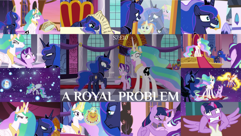 Size: 1974x1111 | Tagged: safe, derpibooru import, edit, edited screencap, editor:quoterific, screencap, daybreaker, derpy hooves, indian summer, nightmare moon, princess celestia, princess luna, raspberry cream, starlight glimmer, twilight sparkle, a royal problem, ballerina, clothes, image, png, queen derpy, tutu, twilarina