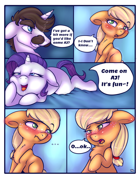 Size: 1700x2200 | Tagged: questionable, artist:lildooks, derpibooru import, applejack, hondo flanks, rarity, earth pony, pony, comic:movie night, ..., age difference, blushing, comic, father and child, father and daughter, female, filly, filly applejack, filly rarity, foalcon, image, implied foalcon, incest, infidelity, male, png, raricest, rariflanks, speech bubble, stallion, stallion on filly, straight, underage, unshorn fetlocks, younger