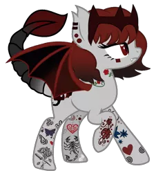 Size: 912x1008 | Tagged: safe, artist:klewgcg, artist:rukemon, derpibooru import, oc, oc:danger doodle, unofficial characters only, bat pony, hybrid, pony, scorpion, scorpion pony, base used, bat pony oc, bat wings, commission, crown, ear piercing, earring, female, image, jewelry, mare, piercing, png, raised hoof, regalia, scorpion tail, simple background, solo, tattoo, transparent background, unamused, wings