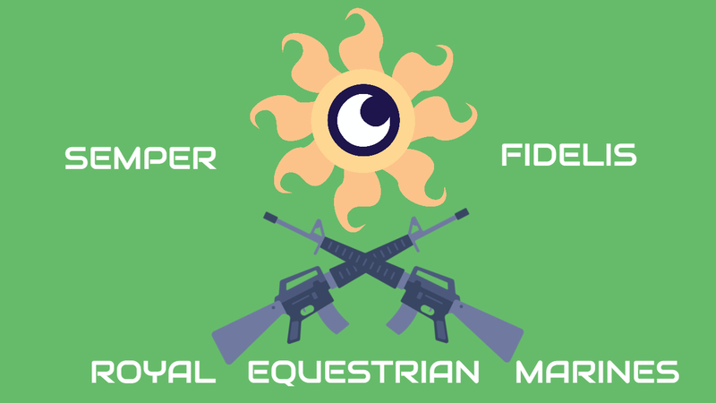 Size: 1280x720 | Tagged: safe, derpibooru import, princess celestia, princess luna, caption, cutie mark, equestrian armed forces, equestrian marines, flag, gun, image, jpeg, latin, m16a2, military, moon, rifle, sun, text, weapon