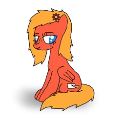 Size: 800x800 | Tagged: safe, artist:whistle blossom, derpibooru import, oc, oc:whistle blossom, unofficial characters only, pegasus, pony, derpibooru exclusive, female, flower, flower in hair, freckles, image, looking at you, mare, png, simple background, sitting, smiling, smiling at you, solo, transparent background