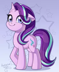 Size: 911x1101 | Tagged: safe, artist:anthocat, derpibooru import, starlight glimmer, pony, unicorn, cute, female, floppy ears, glimmerbetes, image, looking at you, mare, png, smiling, solo, stars