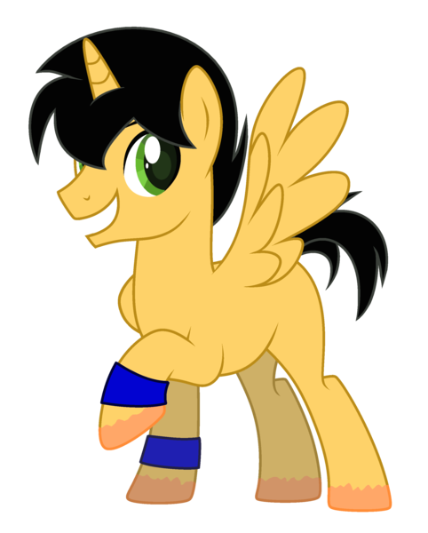 Size: 2200x2736 | Tagged: safe, artist:f1master45, derpibooru import, oc, oc:swift bow, unofficial characters only, alicorn, pony, derpibooru community collaboration, 2021 community collab, alicorn oc, black hair, blue, green eyes, horn, image, png, simple background, smiling, solo, transparent background, wings, wristband