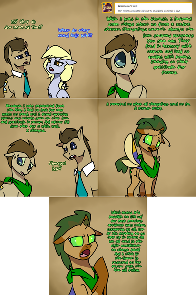 Size: 1502x2254 | Tagged: safe, artist:lightgraphicsdraws, derpibooru import, derpy hooves, doctor whooves, time turner, oc, oc:tantamount, changeling, pony, lovestruck derpy, disguise, disguised changeling, doctor who, image, png, tantamount-time-turner, the doctor