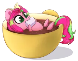 Size: 1714x1331 | Tagged: safe, artist:cloud-fly, derpibooru import, oc, oc:precious metal, pegasus, pony, cup, female, food, image, mare, marshmallow, micro, png, simple background, solo, teacup, transparent background