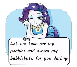 Size: 740x640 | Tagged: suggestive, artist:batipin, derpibooru import, edit, rarity, equestria girls, breasts, exploitable meme, image, looking at you, magical geodes, meme, one eye closed, png, rarity peplum dress, sign, twerking, wink