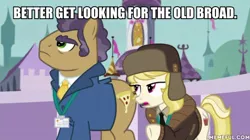 Size: 600x337 | Tagged: safe, derpibooru import, edit, edited screencap, screencap, joe pescolt, march gustysnows, princess spike (episode), caption, grandma got run over by a reindeer, image, image macro, jpeg, text