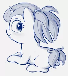 Size: 1186x1318 | Tagged: safe, artist:heretichesh, derpibooru import, indian summer, pony, unicorn, blushing, female, filly, image, looking back, png, sitting, solo