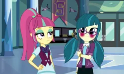 Size: 2000x1200 | Tagged: safe, artist:bigpurplemuppet99, derpibooru import, juniper montage, sour sweet, equestria girls, friendship games, mirror magic, spoiler:eqg specials, blushing, female, image, jpeg, junipersweet, lesbian, shipping